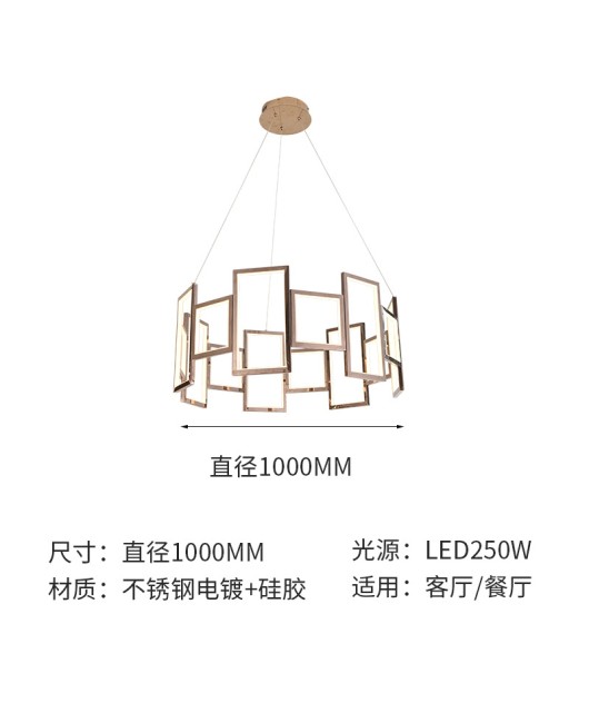 Modern minimalist square chandelier bedroom stainless steel chandelier LED designer sample living room ceiling chandelier