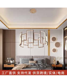 Modern minimalist square chandelier bedroom stainless steel chandelier LED designer sample living room ceiling chandelier