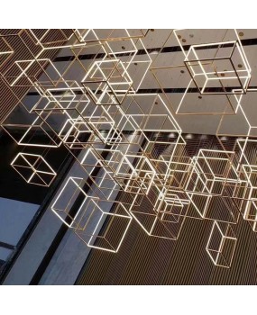 Modern minimalist high-end designer stainless steel cube hotel project pendant light minimalist light luxury