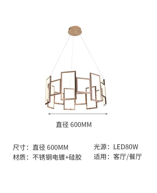 Modern minimalist square chandelier bedroom stainless steel chandelier LED designer sample living room ceiling chandelier