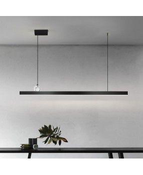 Italian minimalist black restaurant main pendant light, long strip light, all copper LED light luxury one line bar counter office lighting fixture