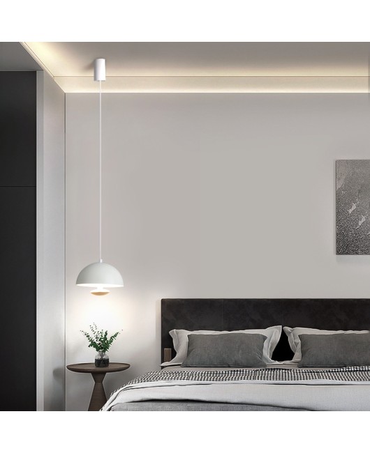 Intelligent sensing bedside new black and white minimalist bedroom background wall atmosphere light, internet famous lifting hanging line lighting fixture