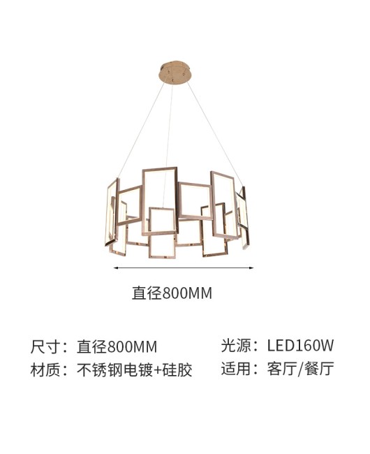 Modern minimalist square chandelier bedroom stainless steel chandelier LED designer sample living room ceiling chandelier