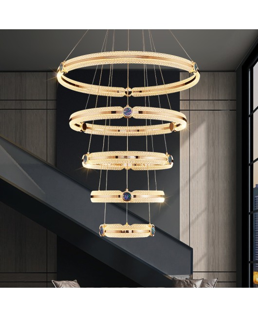 Duplex living room chandelier, modern minimalist luxury villa dining room, bedroom designer, new study, staircase chandelier