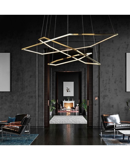 Light luxury living room pendant light, modern minimalist high-end designer stainless steel hexagonal artistic lines, bedroom dining room light