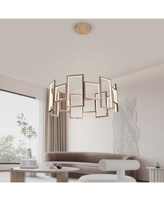 Modern minimalist square chandelier bedroom stainless steel chandelier LED designer sample living room ceiling chandelier