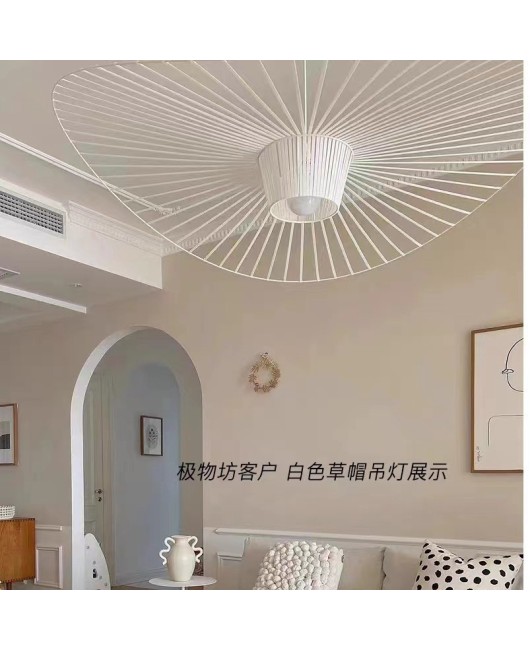 French Romantic Minimalist Designer Living Room Dining Room Creative Art Handmade Straw Hat Pendant Light