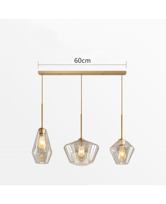 Full copper glass restaurant pendant light, luxurious, simple, single headed dining table light, personalized bar counter, coffee shop pendant light