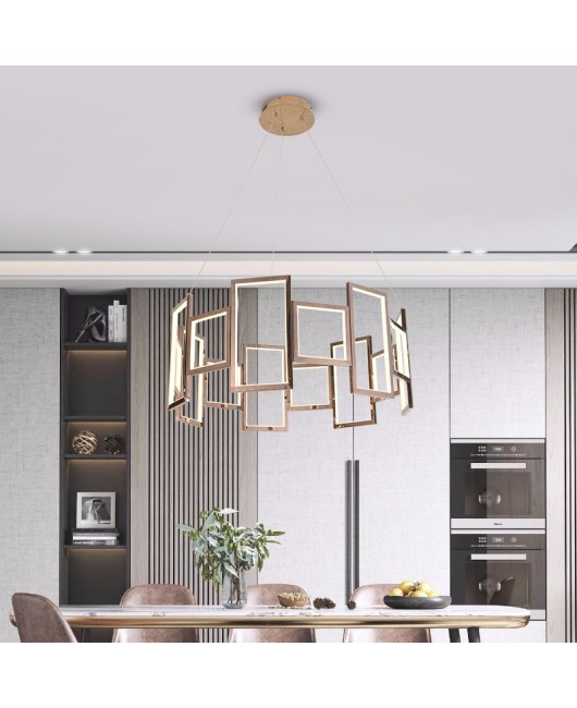 Modern minimalist square chandelier bedroom stainless steel chandelier LED designer sample living room ceiling chandelier