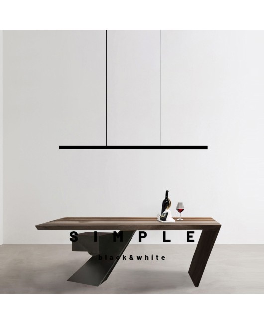 Italian minimalist black restaurant main pendant light, long strip light, all copper LED light luxury one line bar counter office lighting fixture