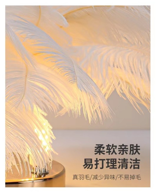 American minimalist feather table lamp, bedroom warm atmosphere bedside table lamp, Nordic ins girl internet famous decorative table lamp