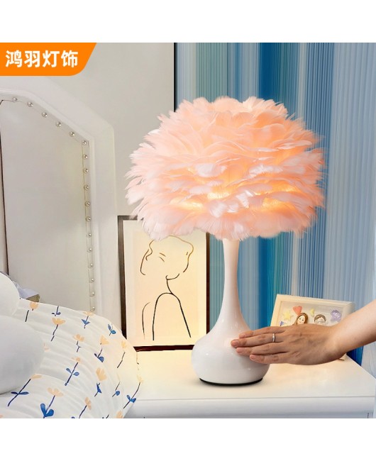 Feather lamp, desk lamp, bedroom bedside lamp, Nordic Instagram girl, internet celebrity, decorative atmosphere lamp, feather lamp, bedside lamp