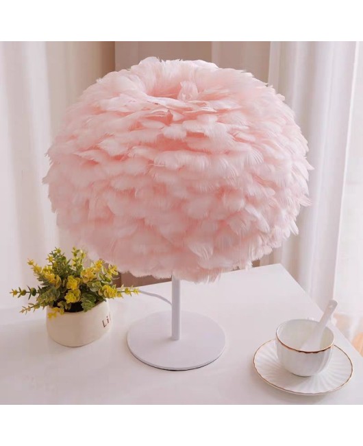 Nordic light luxury wind internet celebrity live broadcast decoration fur lamp ins for girls, warm and romantic bedroom headboard feather table lamp