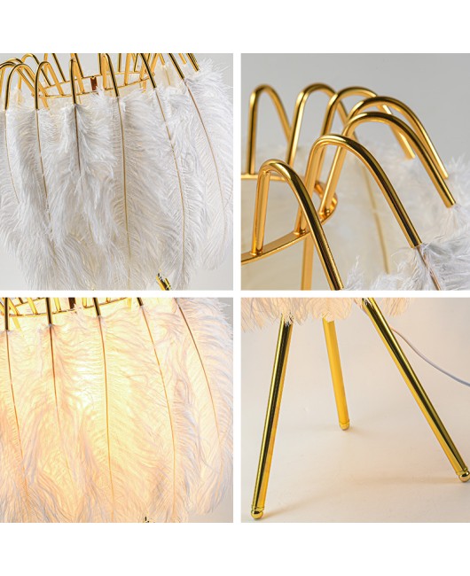 New Feather Desk Lamp Decorative Lamp Nordic Home Bedlight Feather Nightlight Atmosphere Bedroom Creative Desk Lamp