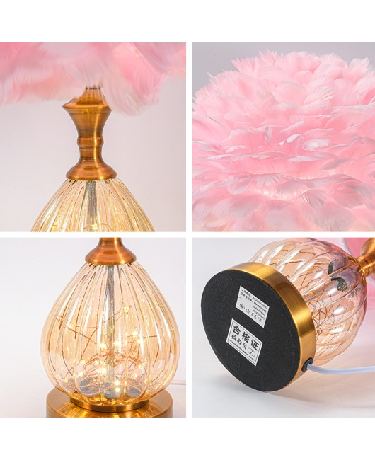 Cross border new ins style feather lamp cute girl LED bedroom bedside lamp fashionable creative feather lamp desk lamp