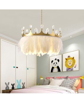 Bedroom pendant light, warm and romantic Nordic lighting fixtures, master bedroom, crown princess room, creative internet famous girl feather lighting fixtures