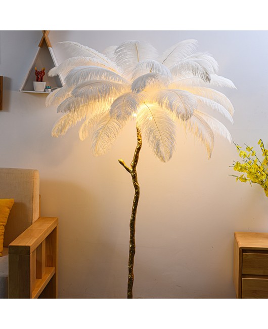 Feather lamp floor lamp ins style living room lamp all copper household modern minimalist bedroom atmosphere floor lamp feather lamp