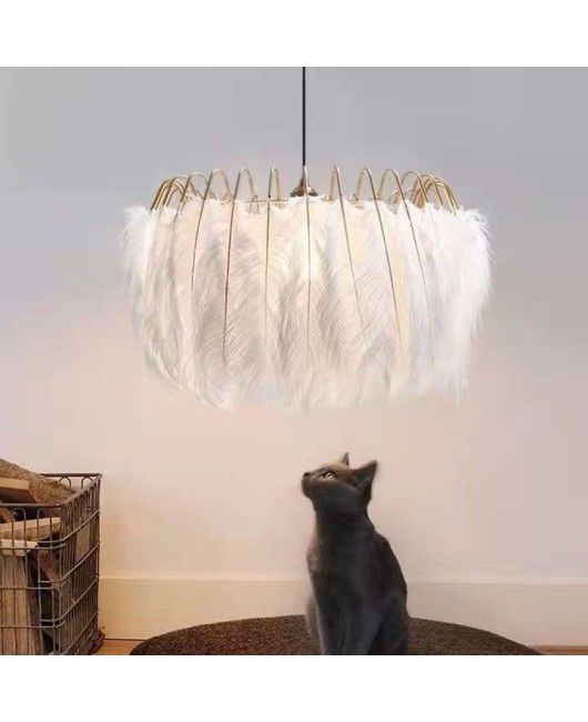 Processing French style light luxury living room pendant light, simple feather pendant light, Instagram internet famous master bedroom dining room lighting fixtures