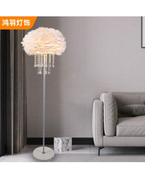 Feather floor lamp, Nordic light luxury atmosphere, crystal decorative lamp, modern creative and warm vertical corner living room lamp