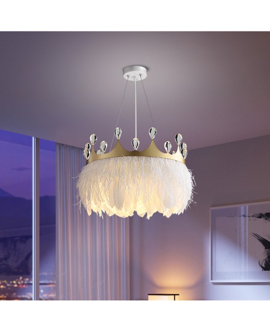 Bedroom pendant light, warm and romantic Nordic lighting fixtures, master bedroom, crown princess room, creative internet famous girl feather lighting fixtures