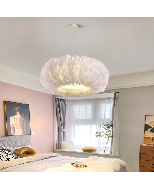 Internet celebrity Nordic feather pendant light feather light modern home bedroom pendant light creative warm living room main light feather light