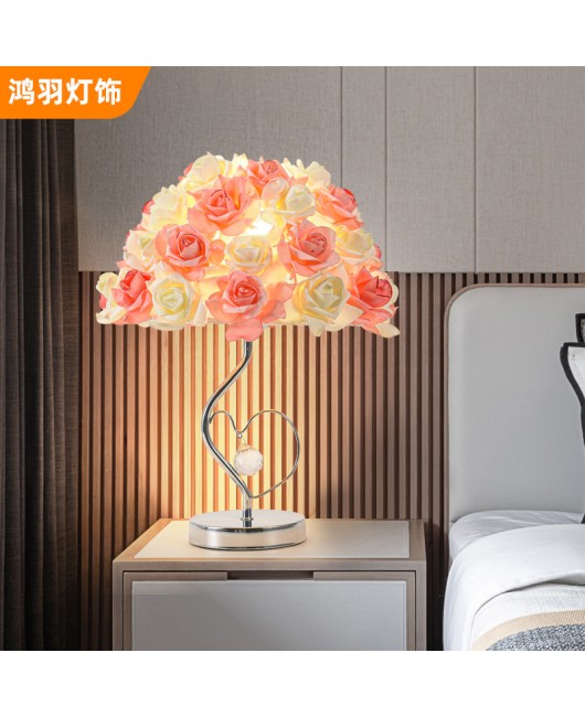 Rose crystal desk lamp, bedroom bedside lamp, creative wedding room night lamp, simple and warm decoration, internet famous desk lamp