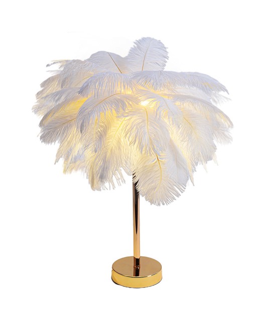 Nordic white romantic bedroom headboard feather LED desk lamp creative natural style restaurant bookstore decorative desk lamp