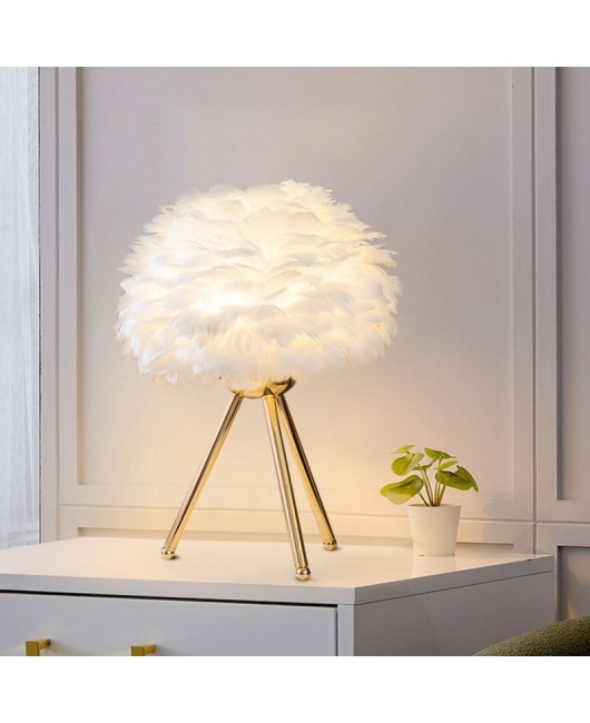 Feather lamp, desk lamp, bedroom bedside lamp, Nordic Instagram girl, internet celebrity, decorative atmosphere lamp, feather lamp, bedside lamp