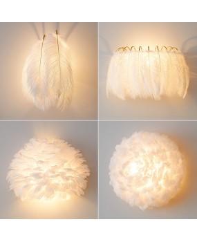 Nordic Feather Wall Lamp Modern Minimalist Ins Girl Princess Room Warm Romantic Creative Internet Celebrity Bedroom Bedlight