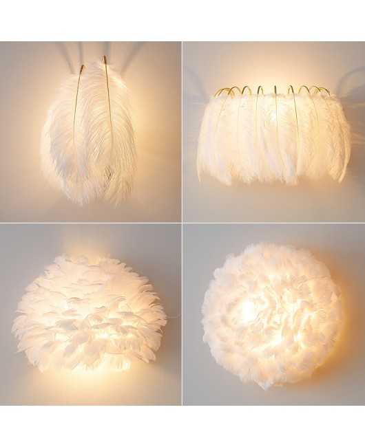 Nordic Feather Wall Lamp Modern Minimalist Ins Girl Princess Room Warm Romantic Creative Internet Celebrity Bedroom Bedlight