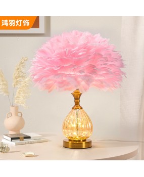 Cross border new ins style feather lamp cute girl LED bedroom bedside lamp fashionable creative feather lamp desk lamp