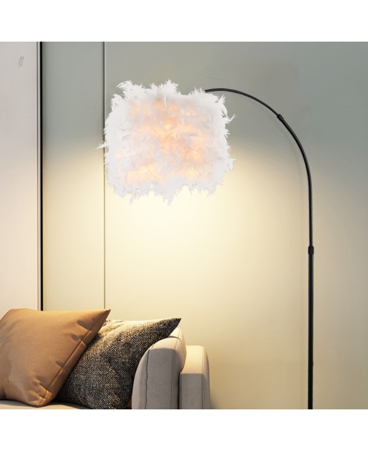 Nordic feather floor lamp simple and creative living room lamp bedroom bedside night lamp white fishing lamp LED floor lamp