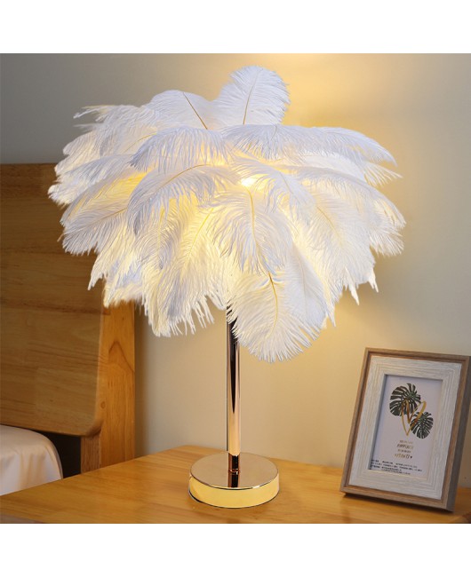 Nordic white romantic bedroom headboard feather LED desk lamp creative natural style restaurant bookstore decorative desk lamp