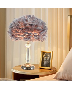 Ins teenage internet celebrity live streaming decoration feather lamp Nordic light luxury style crystal romantic bedroom headboard feather table lamp