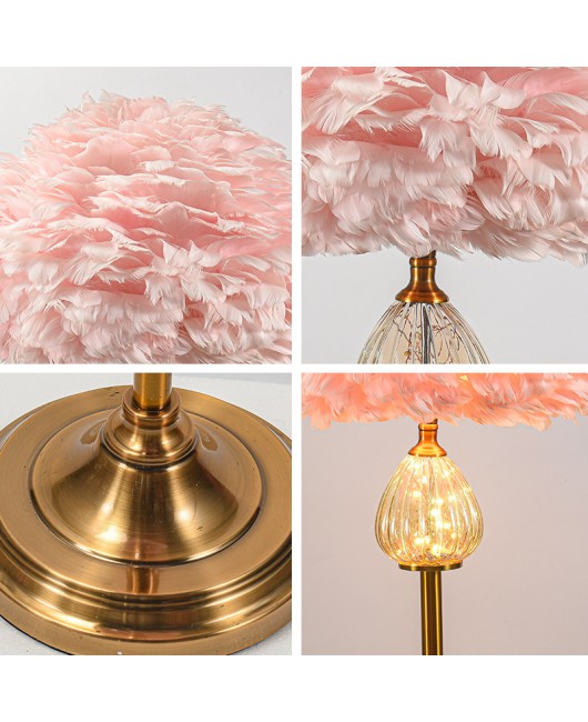 Bedroom Ins Girl Bedlight Nordic Bedroom Light Internet Red Romantic Wedding Light Floor Feather Light