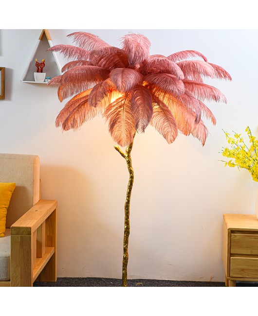 Feather lamp floor lamp ins style living room lamp all copper household modern minimalist bedroom atmosphere floor lamp feather lamp