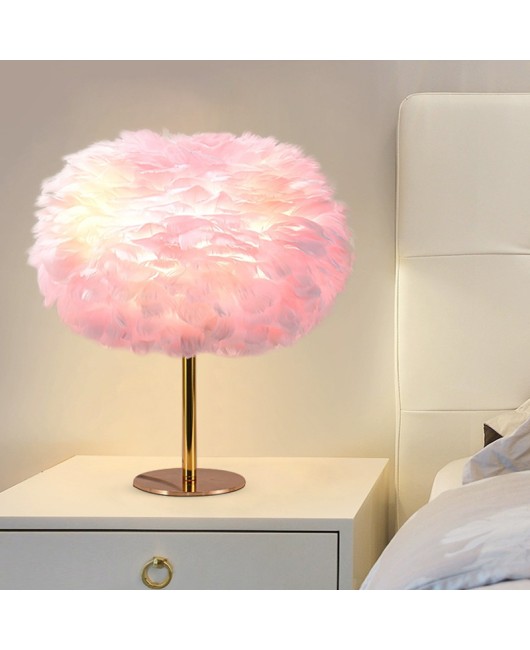 Nordic Decorative Feather Desk Lamp Pink Feather Lamp Bedroom Atmosphere Internet Red Bedlight Creative Bedhead Nightlight