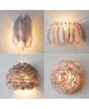 Nordic Feather Wall Lamp Modern Minimalist Ins Girl Princess Room Warm Romantic Creative Internet Celebrity Bedroom Bedlight