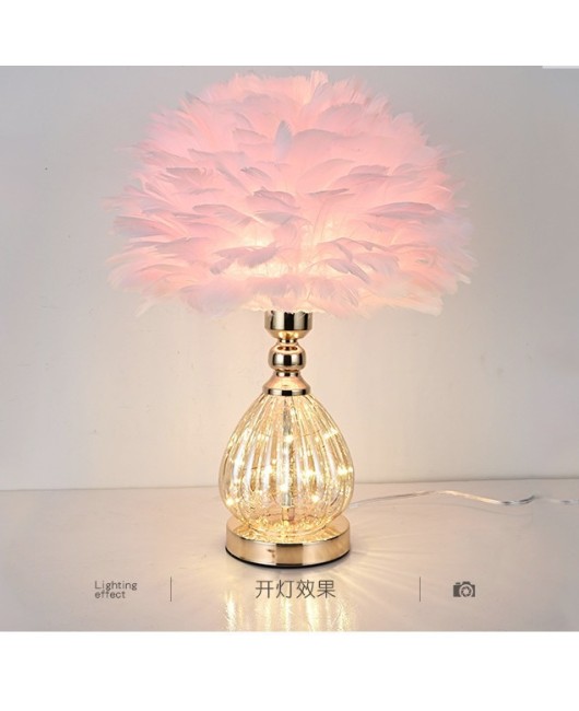 Cross border new ins style feather lamp cute girl LED bedroom bedside lamp fashionable creative feather lamp desk lamp