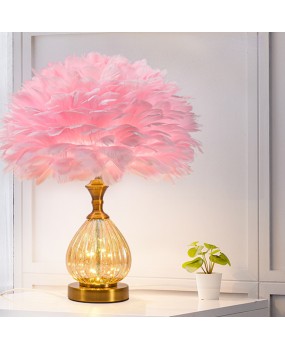 Cross border new ins style feather lamp cute girl LED bedroom bedside lamp fashionable creative feather lamp desk lamp