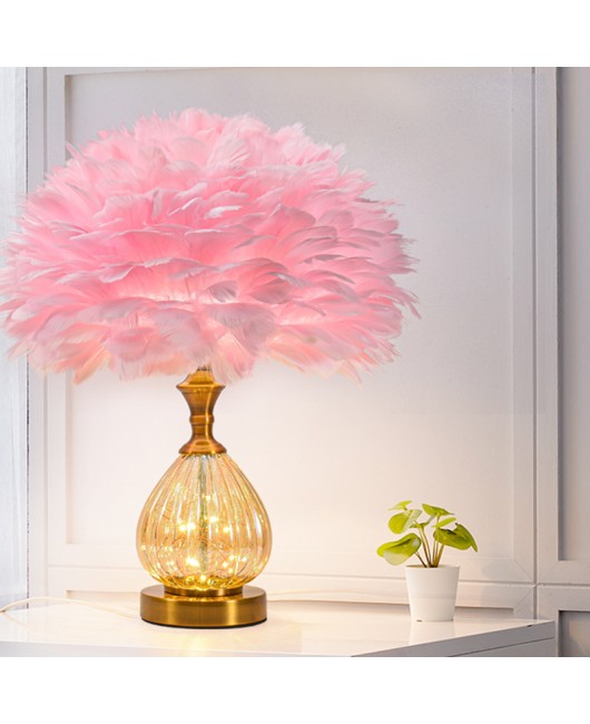 Cross border new ins style feather lamp cute girl LED bedroom bedside lamp fashionable creative feather lamp desk lamp