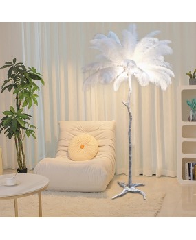 Floor lamp, high-end living room feel, cream style feather lamp, Nordic bedroom decoration atmosphere lamp, feather floor lamp, cross-border