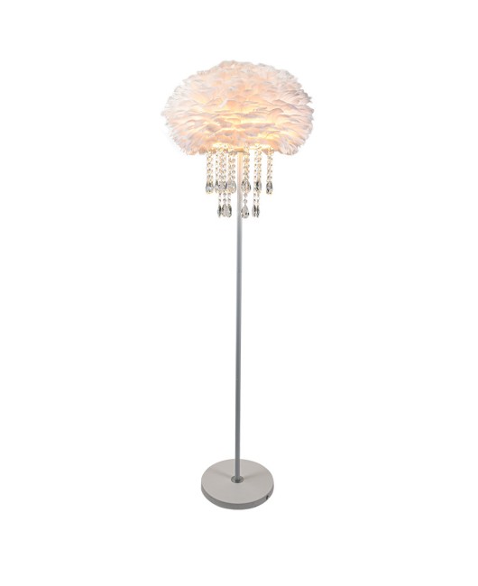 Feather floor lamp, Nordic light luxury atmosphere, crystal decorative lamp, modern creative and warm vertical corner living room lamp