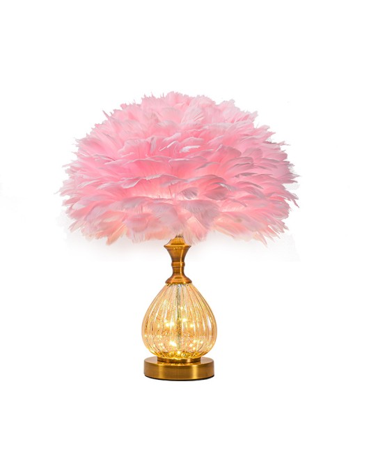 Cross border new ins style feather lamp cute girl LED bedroom bedside lamp fashionable creative feather lamp desk lamp