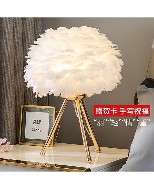 Feather desk lamp, bedroom bedside lamp, Nordic ins girl's internet red light ornament, warm and romantic atmosphere decoration, night light