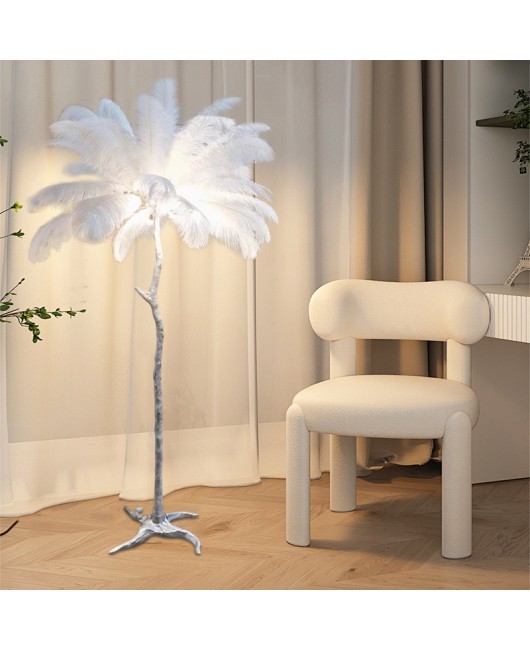 Floor lamp, high-end living room feel, cream style feather lamp, Nordic bedroom decoration atmosphere lamp, feather floor lamp, cross-border