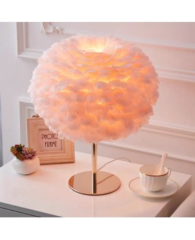 Nordic light luxury wind internet celebrity live broadcast decoration fur lamp ins for girls, warm and romantic bedroom headboard feather table lamp