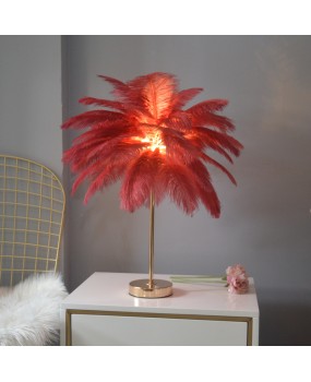 Feather desk lamp ins, romantic and warm bedroom lamp for girls, wedding room, internet red light, coconut tree, ostrich feather floor lamp