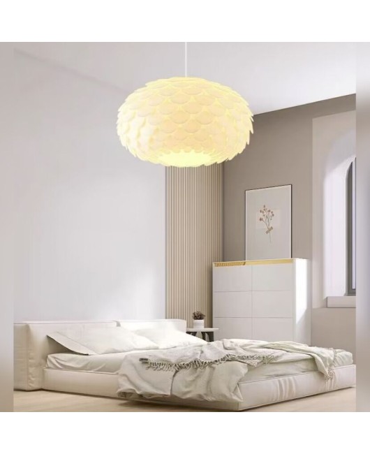 Nordic minimalist cream style fish scale restaurant pendant light, modern master bedroom lighting, entrance foyer light, children's room ceiling light