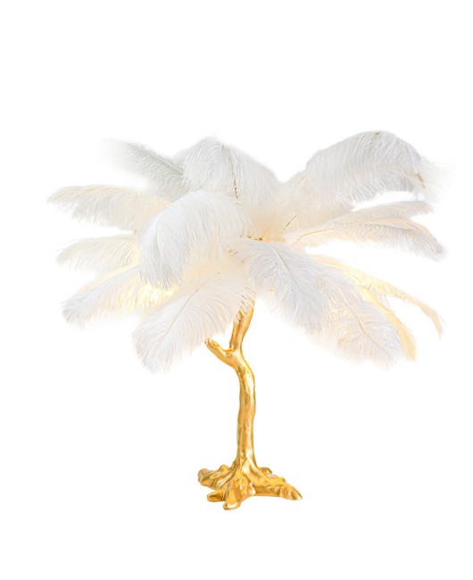 Feather desk lamp, bedroom Nordic living room lamp, bedside lamp, creative and simple resin ostrich feather lamp, decorative desk lamp